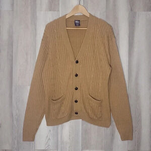 John Blair Vintage Mens Camel Cable Knit‎ Long Sleeve Grandpa Sweater Size MRG